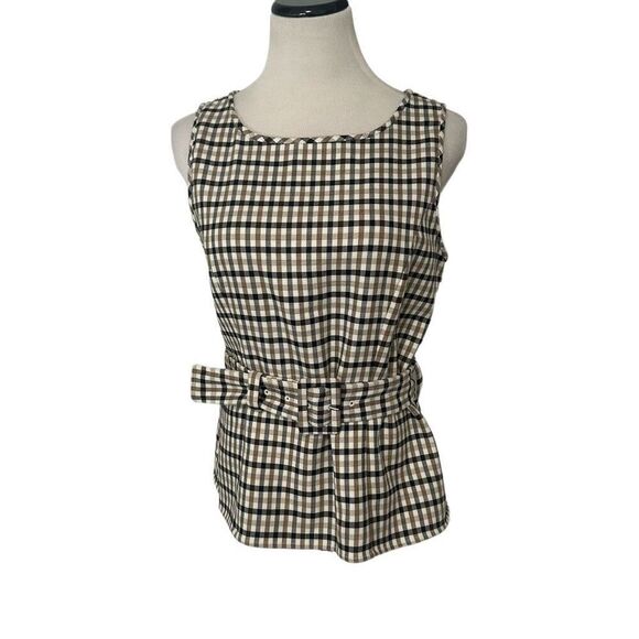 New! Ann Taylor Plaid Belted Sleeveless Top Sz 8 - Picture 1 of 4